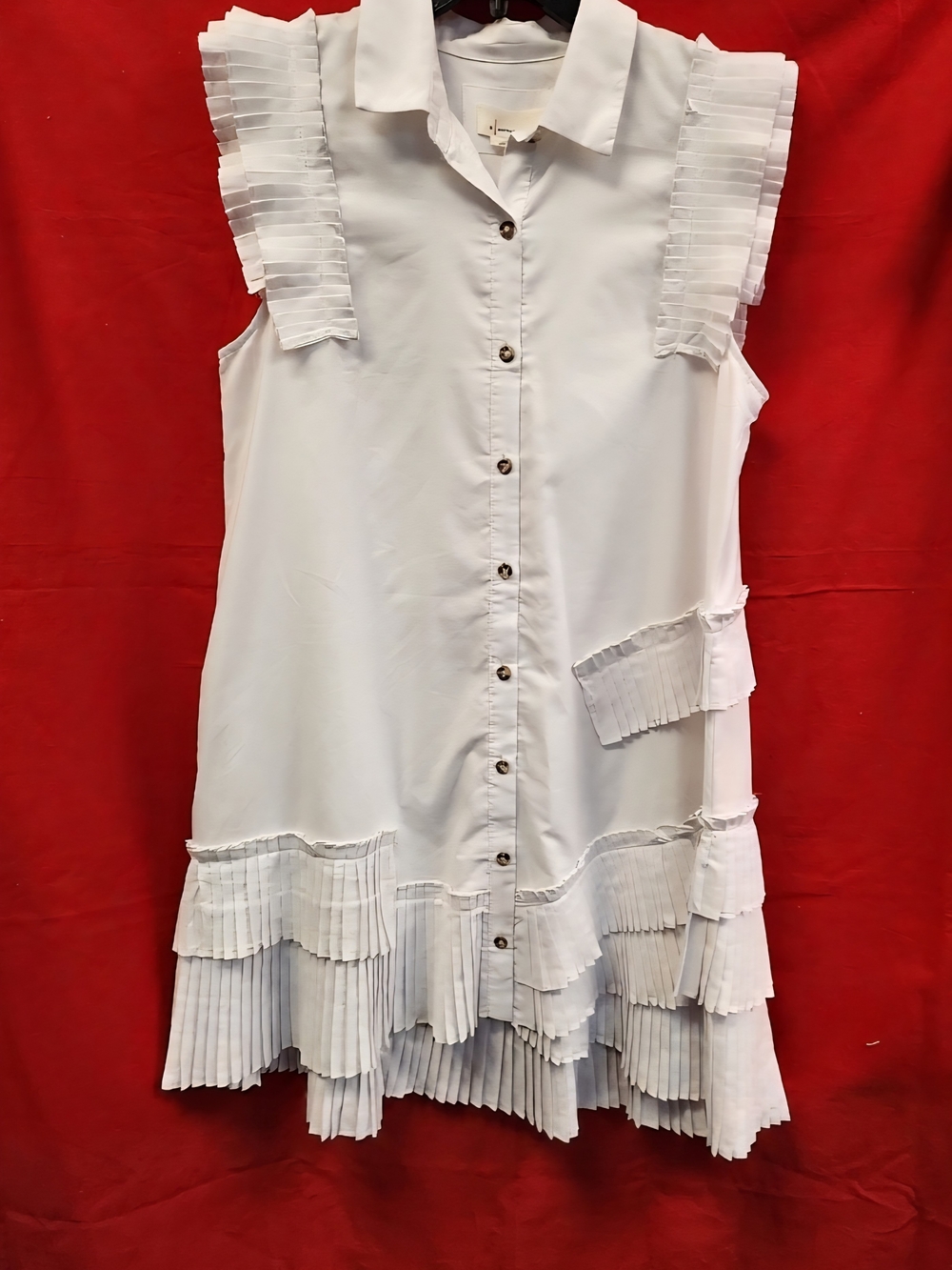 Anthropologie White Pleated Ruffle Button-Front Midi Dress